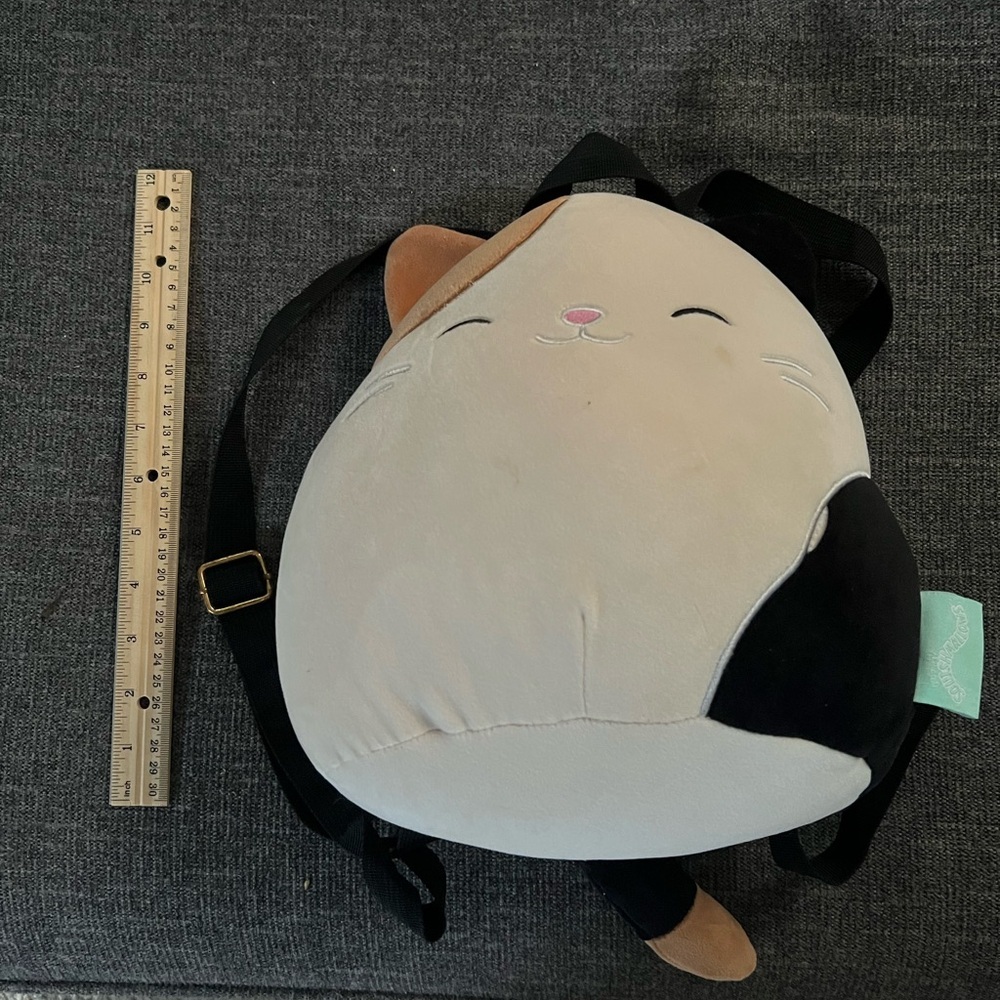 Cat Plush Backpack - Cream and Black